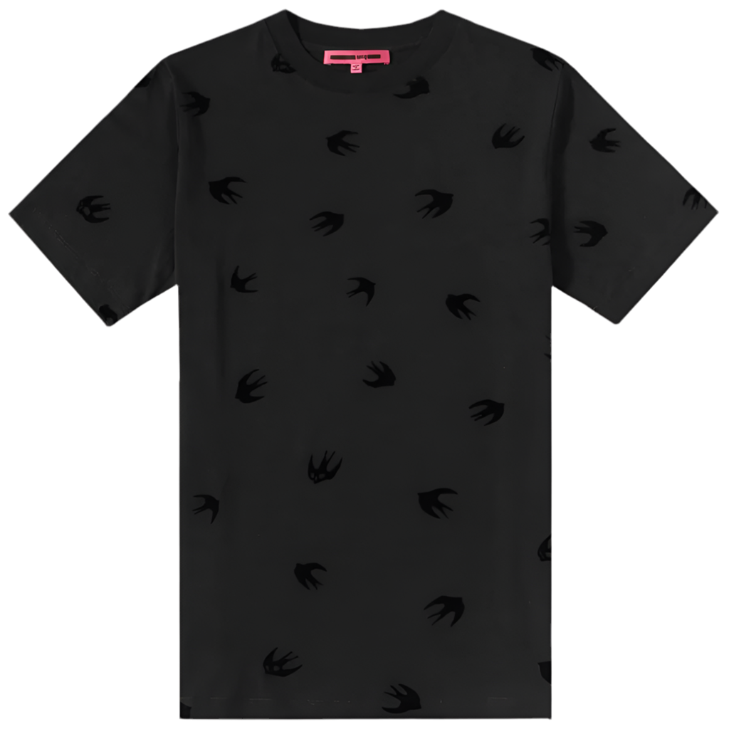McQ Alexander McQueen Flocked Swallow Darkest Black T-Shirt Black