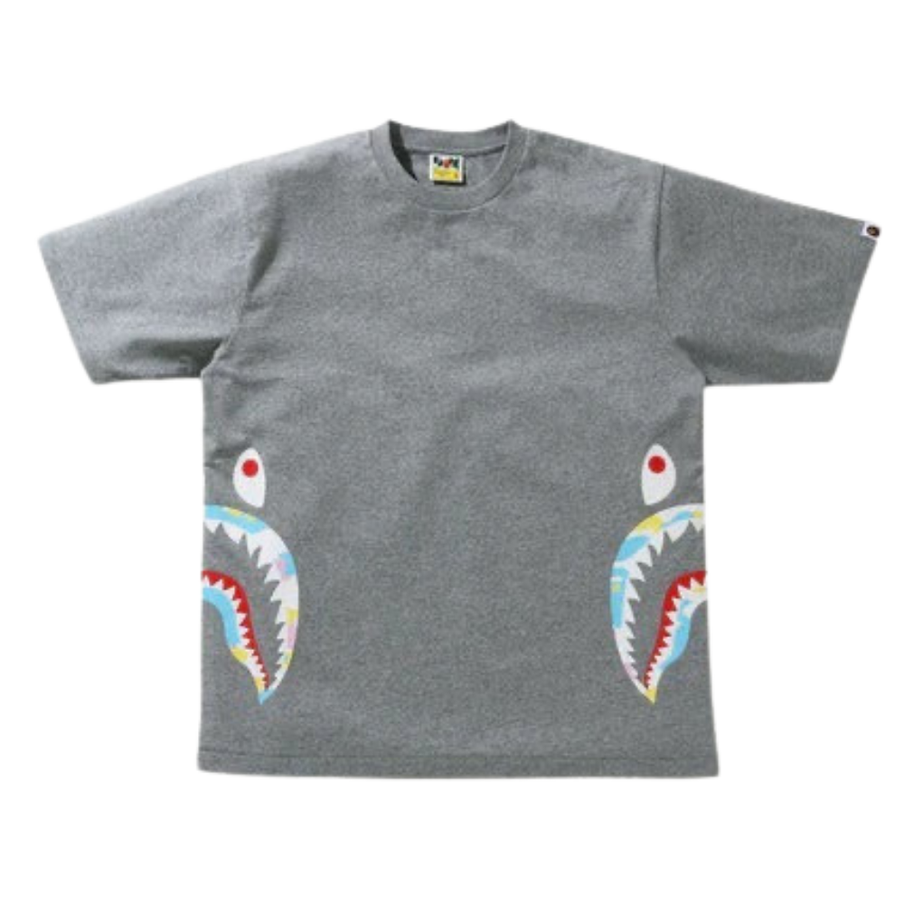 BAPE New Multi Camo Side Shark Relaxed Tee Grey