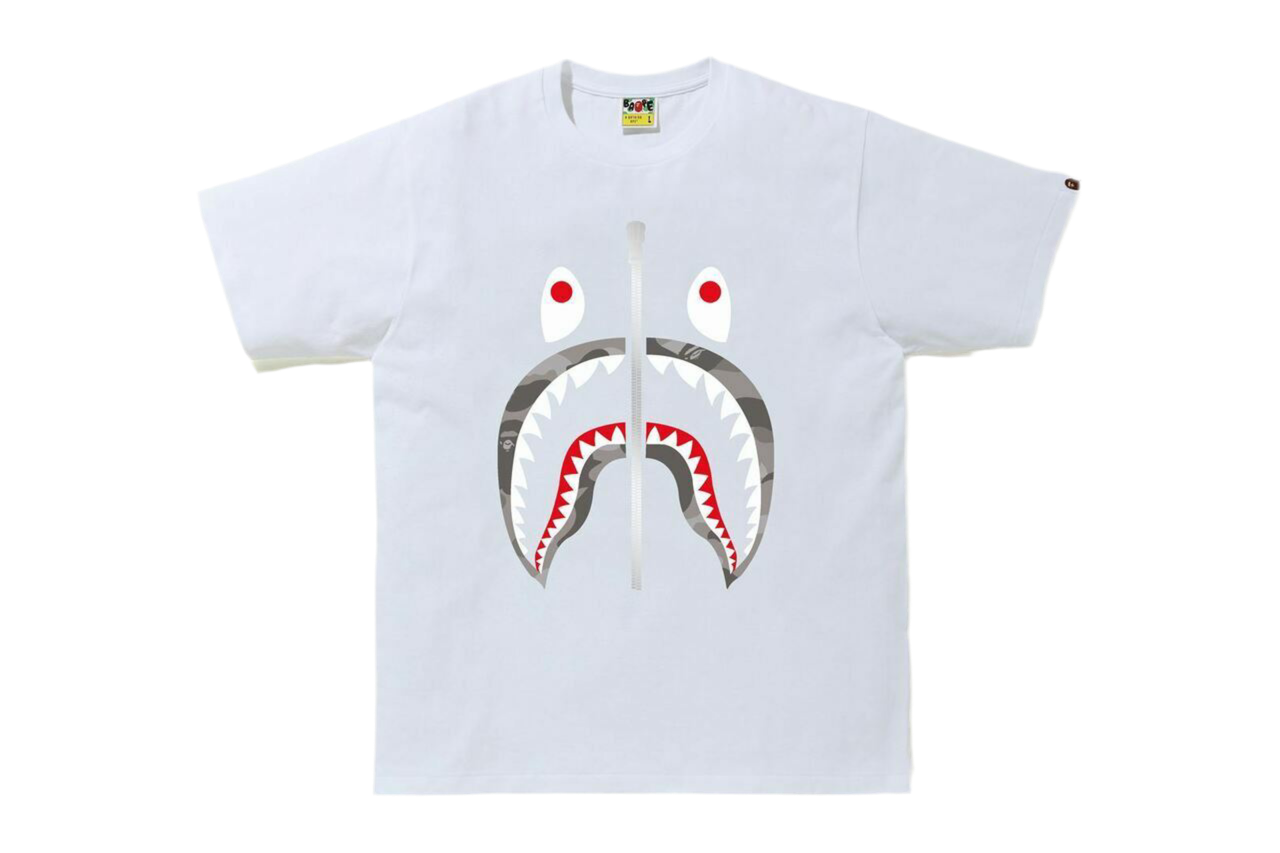 BAPE Grey Camo Shark Tee White