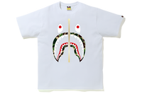 BAPE ABC Green Camo Gold Zip Shark Tee White