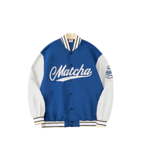 Matcha Story Baseball Jacket Blue White