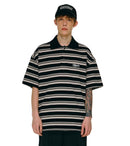 Matcha Story Stripe Polo-Shirt Black White