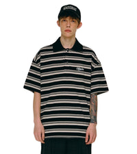Matcha Story Stripe Polo-Shirt Black White