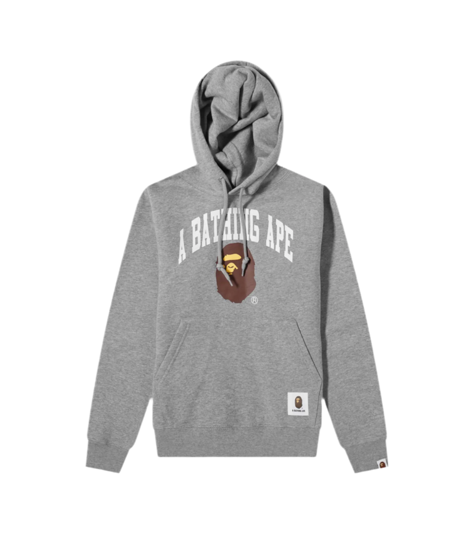A Bathing Ape BAPE Pullover Hoodie Head Logo Printed Grey