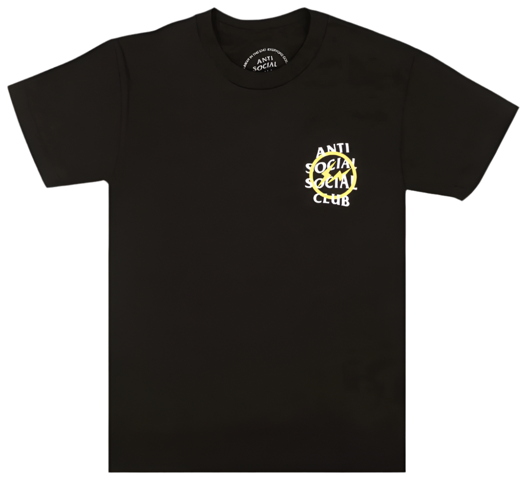Anti Social Social Club x Fragment Yellow Bolt Tee Black