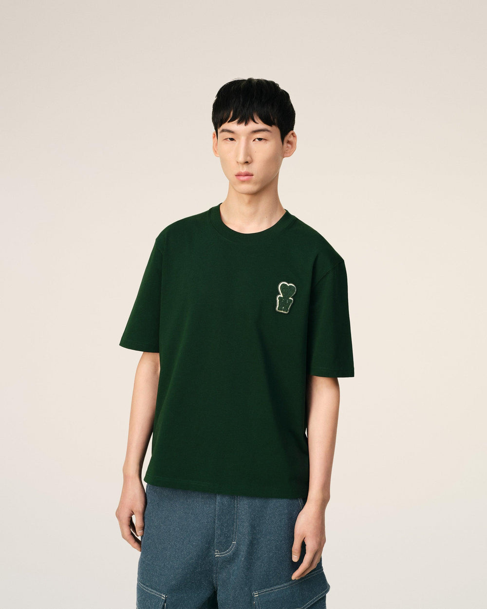 Ami Paris Cotton Boxy Fit T-Shirt with Patch Green