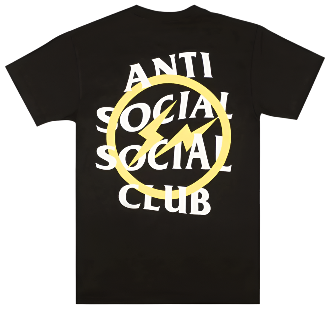Anti Social Social Club x Fragment Yellow Bolt Tee Black