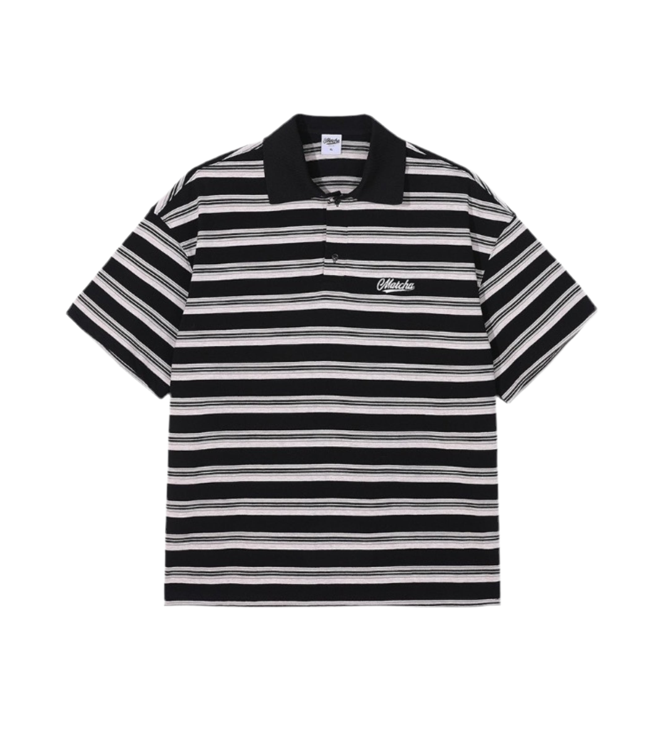 Matcha Story Stripe Polo-Shirt Black White