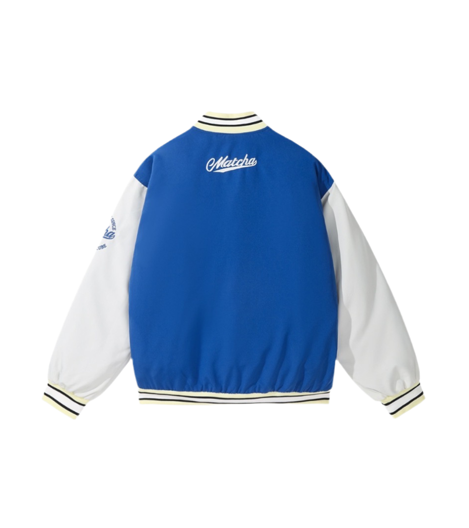 Matcha Story Baseball Jacket Blue White
