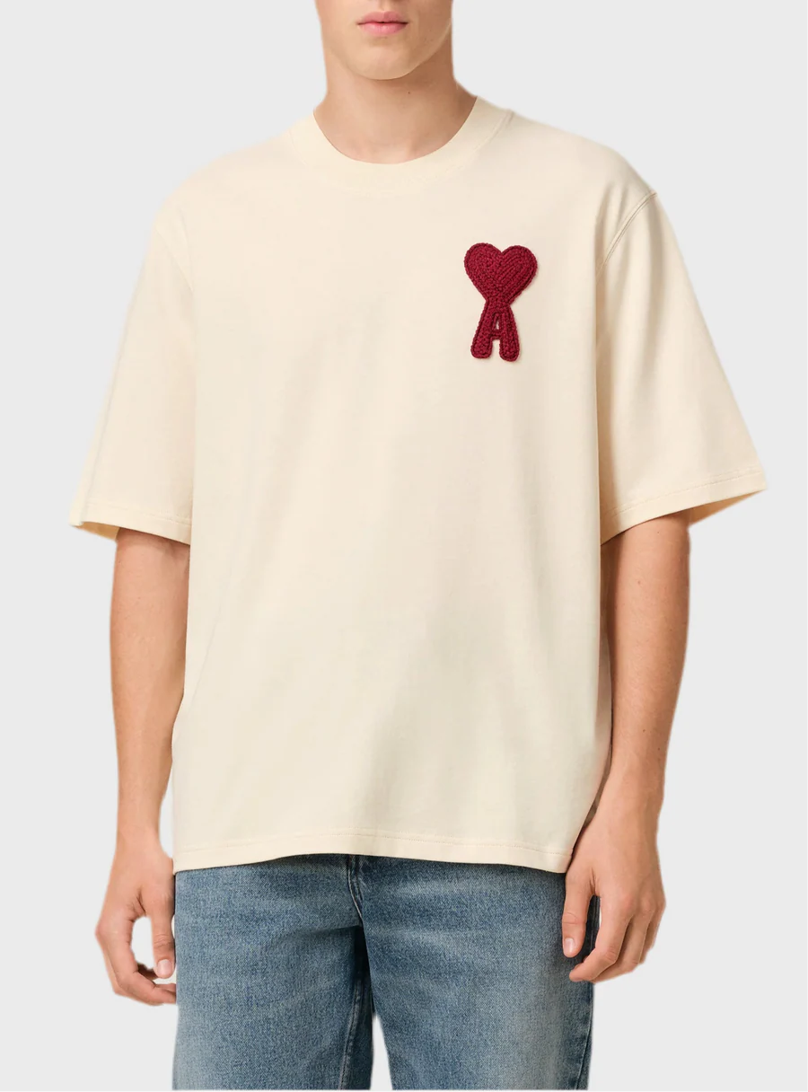 Ami Paris Ami De Coeur Patch T-Shirt Beige
