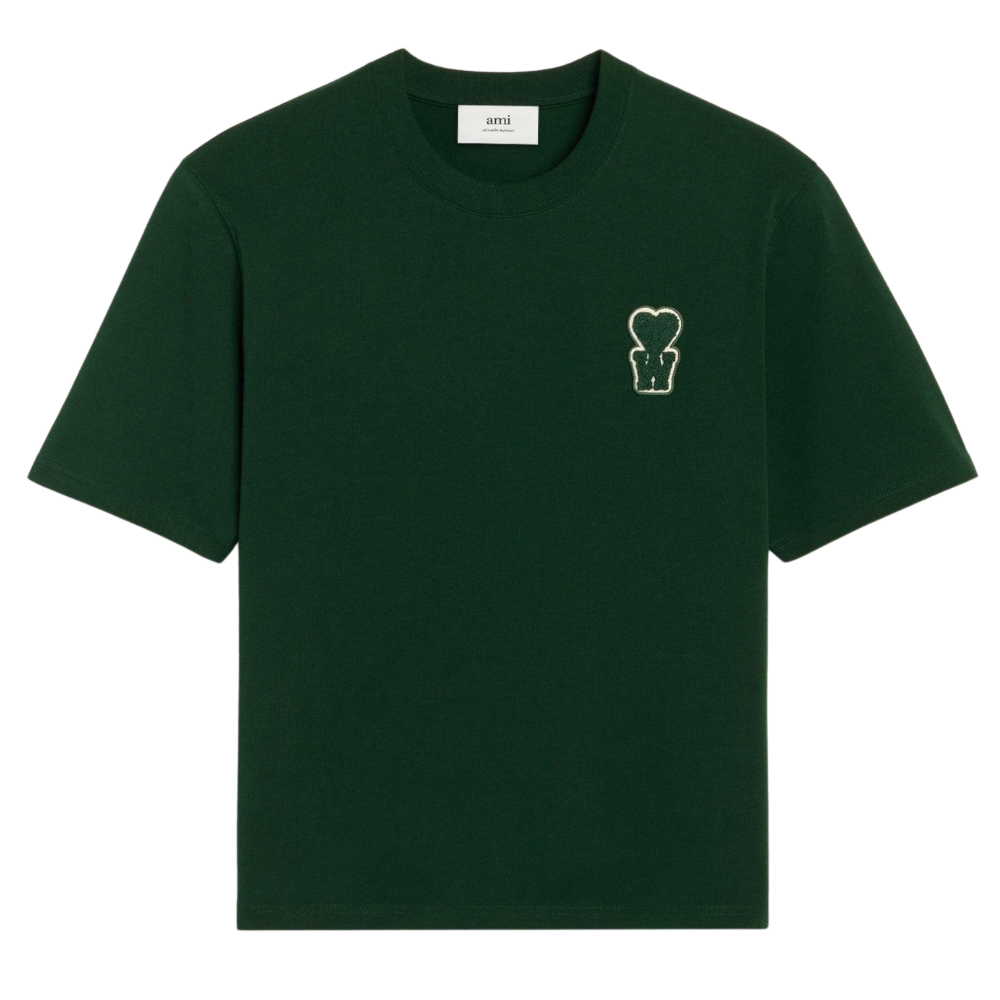 Ami Paris Cotton Boxy Fit T-Shirt with Patch Green