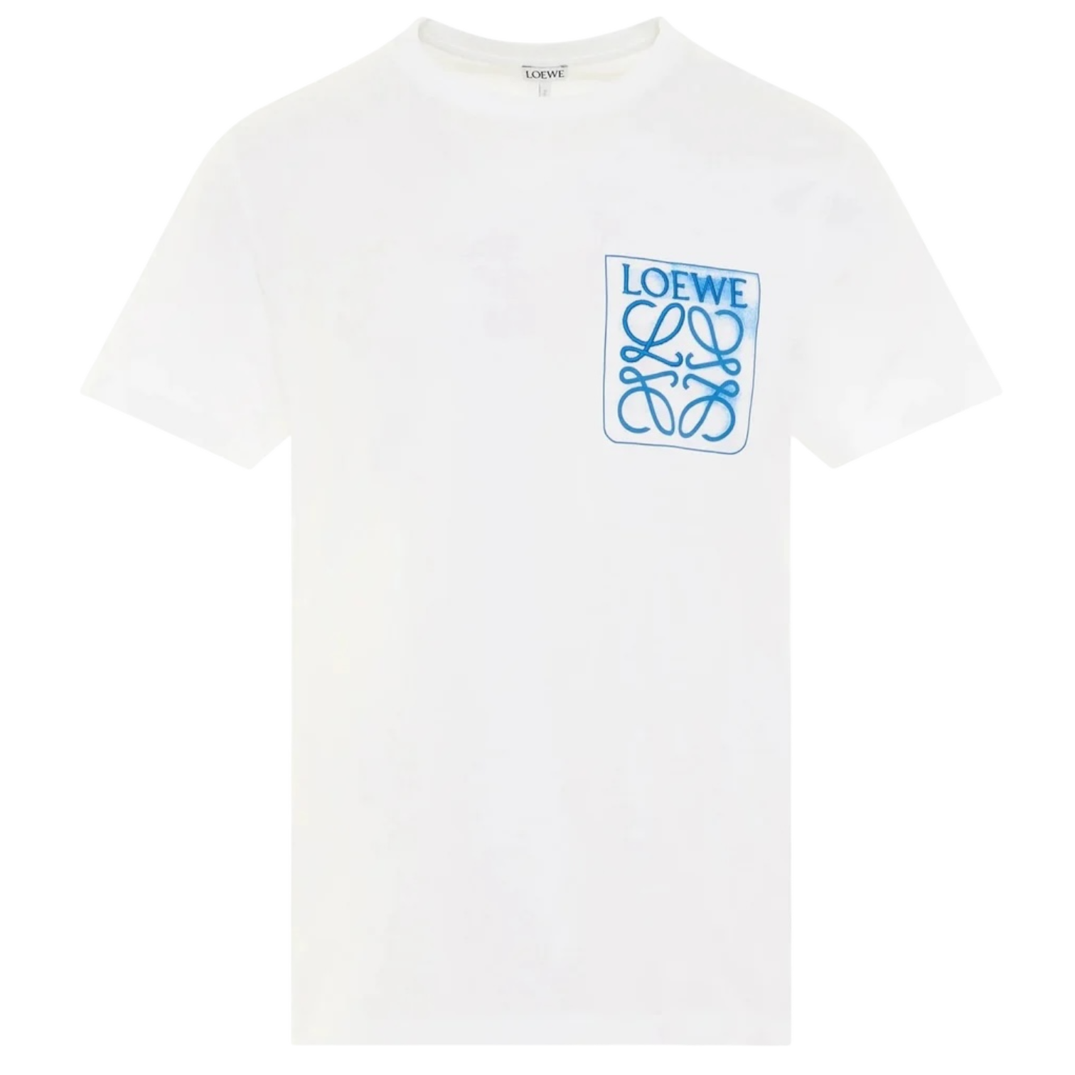 Loewe Anagram Blue Embroidered Logo on White T-Shirt
