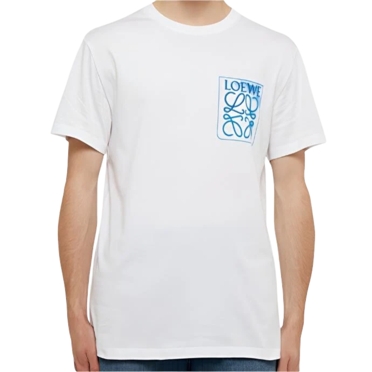 Loewe Anagram Blue Embroidered Logo on White T-Shirt