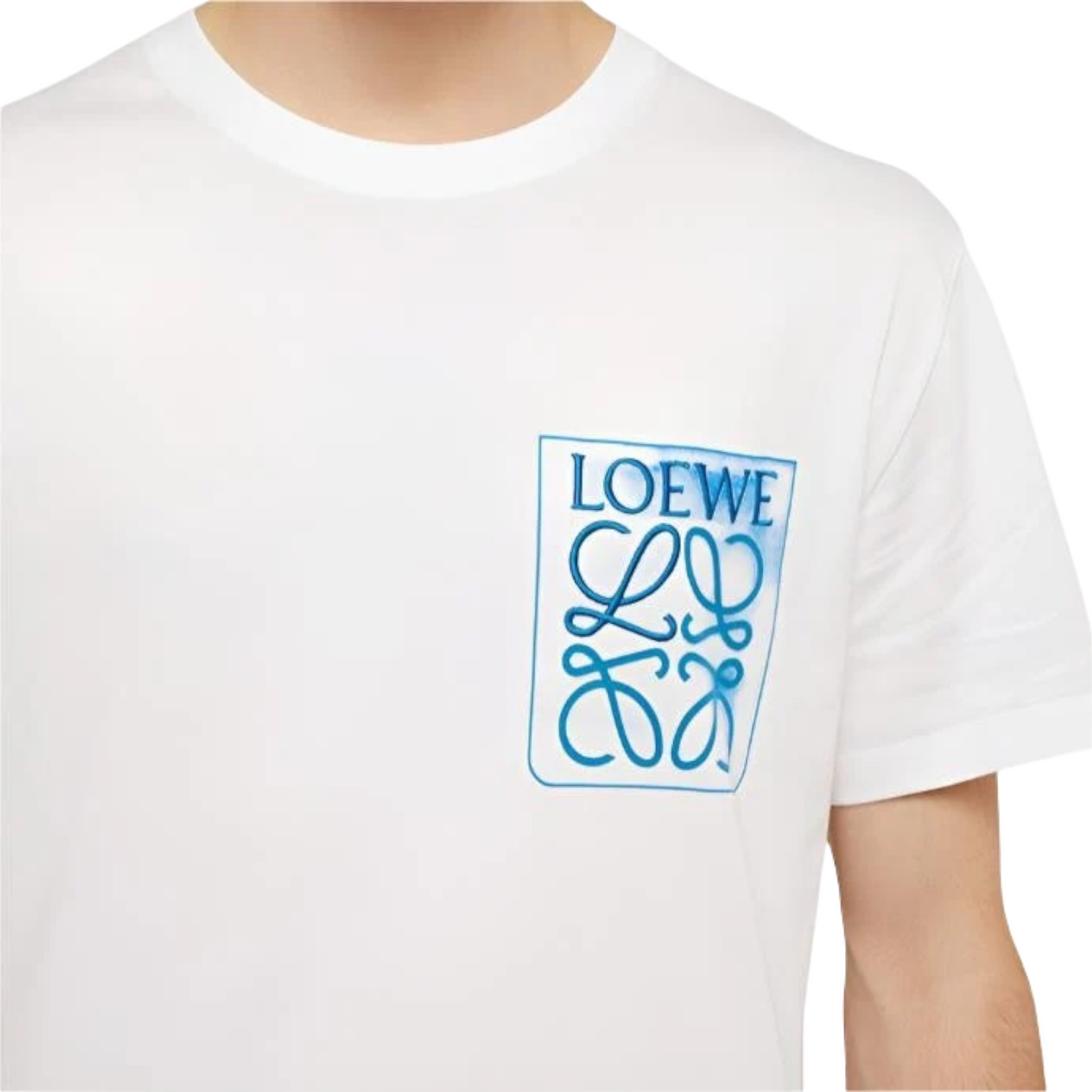Loewe Anagram Blue Embroidered Logo on White T-Shirt