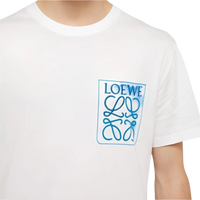 Loewe Anagram Blue Embroidered Logo on White T-Shirt